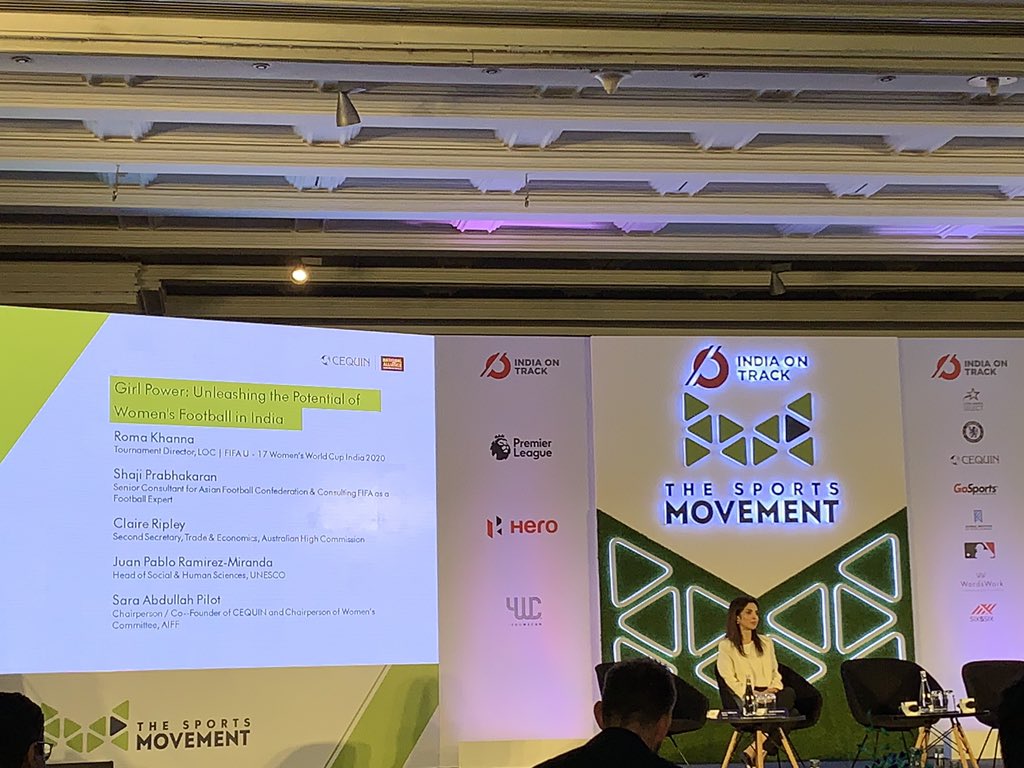 Great to hear <a href="/FIFAMasterAlum/">FifaMasterAlum</a> and Tournament director FIFA U-17 WWC 2020 Roma Khanna speak on women’s football In India <a href="/IndianFootball/">Indian Football Team</a> <a href="/IndiaOnTrack/">India On Track</a> #thesportsmovement2019