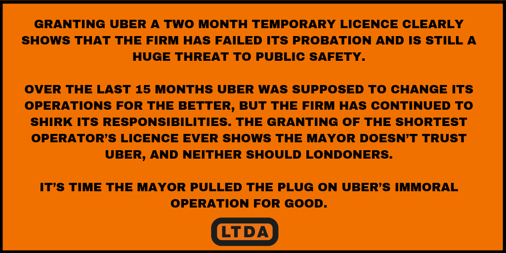 Official statement from the LTDA on Uber's two month licence extension.