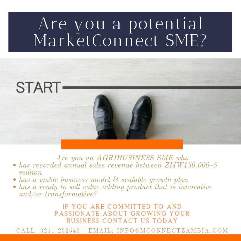 Get calling and emailing 😀😀
MarketConnect is a subcomponent of the Zambia Agribusiness and Trade Project (ZATP) a project being implemented by the Ministry of Commerce Trade and Industry 
#SMEGrowth
#agribusiness
 #Tailoredsupport
#technicalassistance
#MatchingGrants
#Zambia