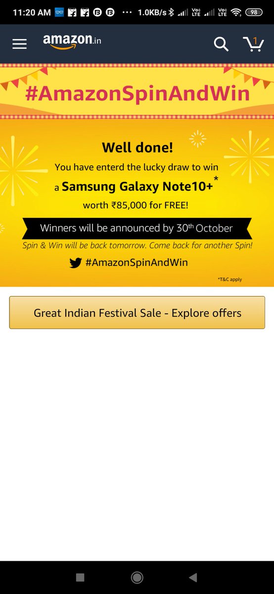 ishtiyaque007's tweet photo. #AmazonSpinAndWin 
Today lucky day .. win #samsunggalaxynote10+ https://t.co/mQwVG3A1qP
