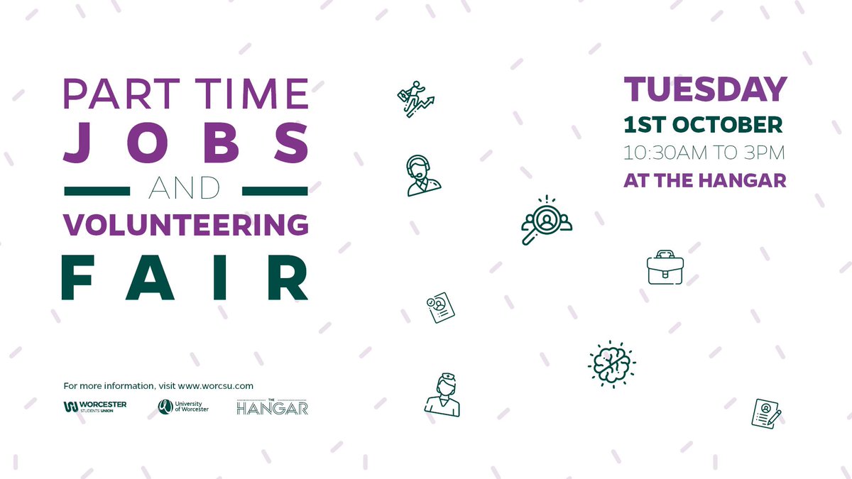 worcsu's tweet photo. If you're interested in local part time work or volunteering, come along and meet employers and organisations who are interested in hiring you at our Part Time Jobs and Volunteering Fair on Tuesday! 📝

More info: https://t.co/l0dleY12vA https://t.co/3hIL2YcmiK