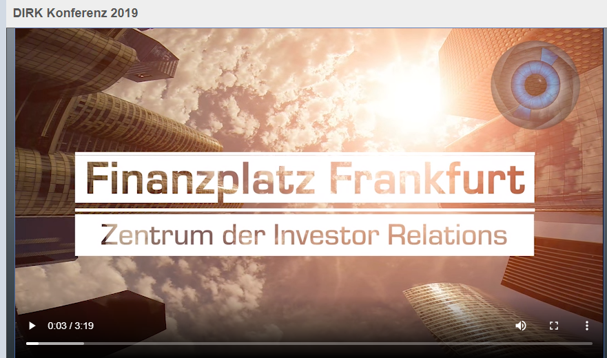 IR_community's tweet photo. Video über die 22. #DIRK-Konferenz 2019 veröffentlicht.
Darin wird u.a. die Bedeutung der Konferenz für die #InvestorRelations in Deutschland dargestellt: https://t.co/TUOTYDuqfv
@WifoeFfm @BellaVistaFilm
 #Kapitalmarkt #IRChat #IR #DIRK2020 https://t.co/GQs20VWkui