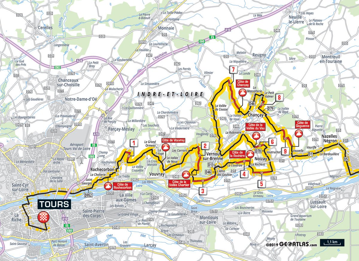 ParisTours's tweet photo. ⭐️ Parcours #ParisTours 2019 ⭐️

🚩 Chartres - Tours 🏁
📏 217 km

🍇 9 chemins de vigne / 9 paths through the vineyards
⛰️ 7 côtes / 7 hills https://t.co/dEOzij5nuK