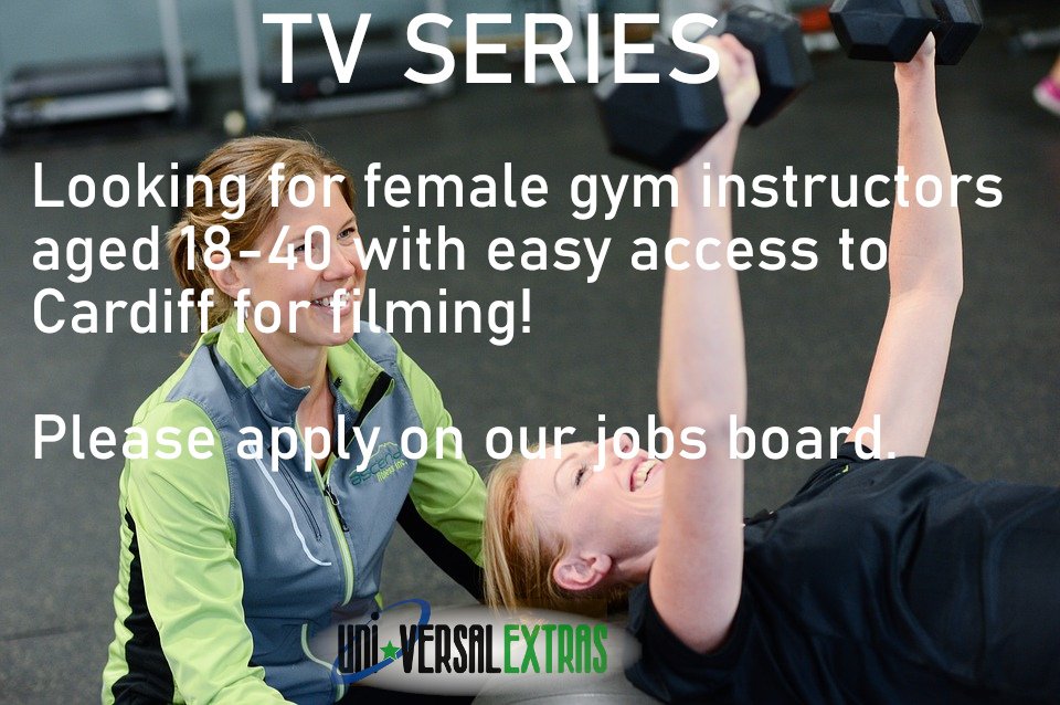 UniEXTRAS's tweet photo. TV SERIES - Looking for female #gyminstructors aged 18-40 with easy access to #Cardiff for filming!
Please apply on our jobs board: https://t.co/35J4mRMnNF https://t.co/oVlI8OmIfi