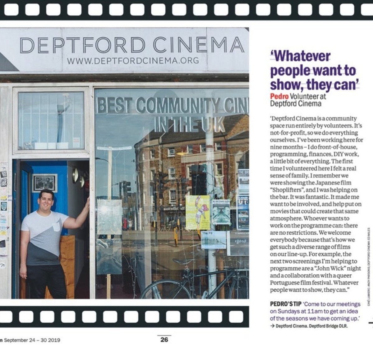 DeptfordCinema's tweet photo. Featuring your very own friendly, neighbourhood @DeptfordCinema !!! 

Thanks to @TimeOutLondon https://t.co/N5rJO1AhIz