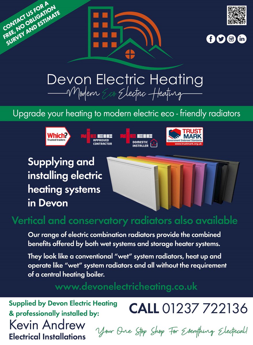 Autumn is here, it is time to upgrade your old economy 7 storage heaters to modern, efficient and controllable eco rads. 
I recommend German clay core radiators.
Free surveys, quotations and advice.
Visit the web site devonelectricheating.co.uk
Contact Kevin on 07583229575.