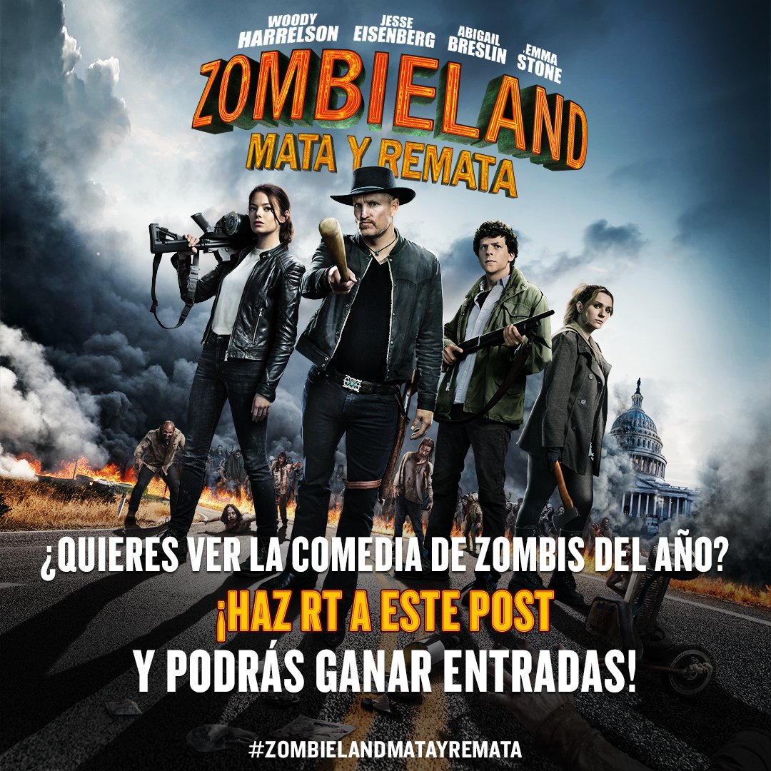 sonypictures_es's tweet photo. ¿Quieres ganar entradas para ver la comedia de zombis del año? ¡Sigue a @sonypictures_es, haz RT y consíguelas! #ZombielandMataYRemata, en cines 18 de octubre. https://t.co/jZSj1CoVrY