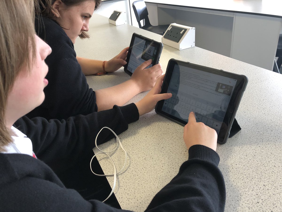 CyresDt's tweet photo. Great example of how split screen can help when researching in Engineering. Students using #Pages to write and @YouTube to watch a designers documentary on Shigeru Miyamoto. #AppleEduChat #Stcyreschat https://t.co/pCaC1Trc2j