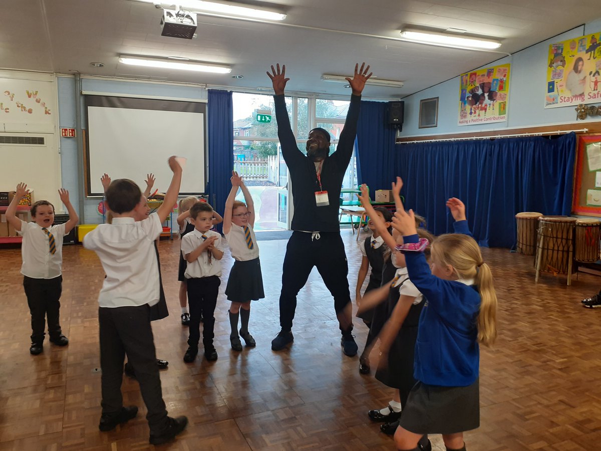 JamesBrindleyPS's tweet photo. Time for some African dancing now. Year 2 have a fun packed, music filled morning. They'll sleep tonight! #drumroots https://t.co/DfyumsRWa6