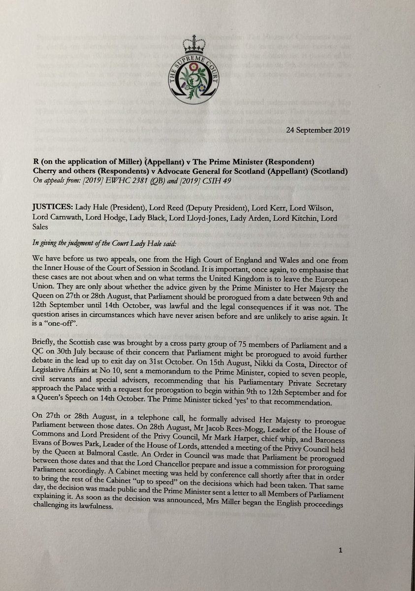 GDauwen's tweet image. Truely historic (unanimous) ruling @UKSupremeCourt👇🏼Delighted they followed Scot. court &amp;amp;found @BorisJohnson acted unlawfully in #Prorogation HoC/HoL must resume now &amp;amp;BoJo must resign #Cherrycase #Brexit #StopTheCoup #RevokeA50 Now bring leave.eu crimes to justice!