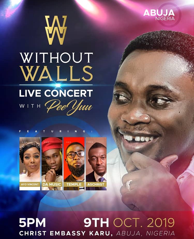 PeeYuu4life's tweet photo. This is gonna be epic. Making history for Jesus . It's WITHOUT WALLS LIVE CONCERT ABUJA . OCTOBER 9TH CHRIST EMBASSY KARU. 5PM WE KICK OFF . COME FROM EVERYWHERE.
WE ARE READYYYYYYYY !!!!!! __________________
@ayovincentmusic
@i_am_damusic
#PeeYuu #celebratingimpact https://t.co/as2vFVNx87