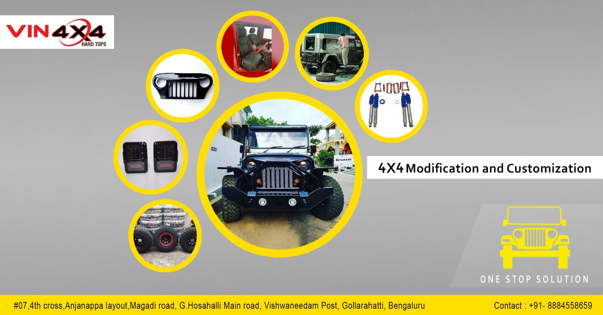 vin4x4's tweet photo. Modify and customize your 4x4 vehicle as per your
requirements exclusively in the house of vin4x4hardtops.

Please call/WhatsApp
For sales and queries: 8884558659

https://t.co/ZqAjNFBQJE

#vin4x4customs #vin4x4hardtops #4x4customization #4x4equipments https://t.co/K8VZipzPP1