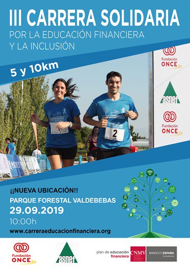 UECoE3's tweet photo. 📢Prepara tus zapatillas y apunta la cita en tu agenda.
📆El próximo 29 de septiembre se celebra en Madrid la III Carrera Solidaria por la Educación Financiera y la Inclusión.
Más información e inscripción: https://t.co/ZER7QWljAS
@Fundacion_ONCE @asnef_
@finanzaspartods #7DEF https://t.co/09yjDAdpFz