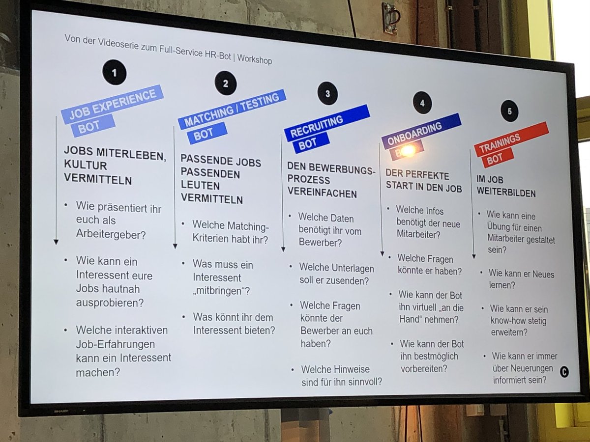 RouvenSchaefer's tweet photo. Sehr spannend Einsatzmöglichkeiten von #chatsbots im HR #ft19 https://t.co/KLBSot5VUj