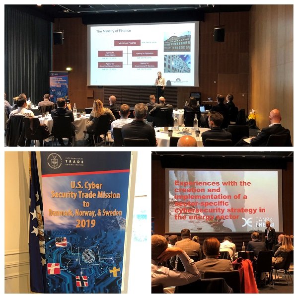 Export2Europe's tweet photo. Presentations continue on day two of the #export2europe Nordics #Cybersecurity Business Development Mission in Copenhagen. US companies hearing about Danish national cyber and information security strategies and subsectors. Speakers from @Energistyr @DigstStatus https://t.co/OXBfGLCIcX