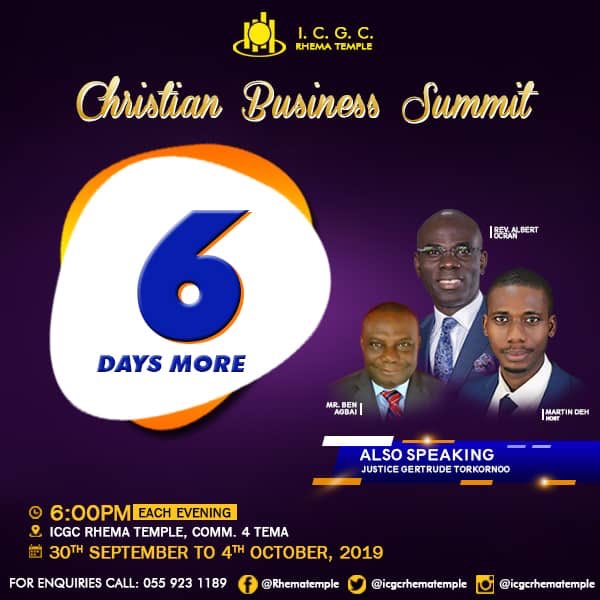 icgcrhematemple's tweet photo. A new Dimension on various ways Christians are to orchestrate Businesses is Happening in 6Days, Tema Community 4. Don't Miss this one!! 🔥🔥
#CBS18 #RhemaTemple https://t.co/pqhJhU7wwa
