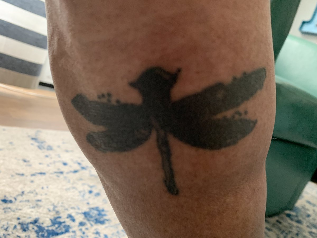 The tattoo Of The dragonfly on my calf my friend asked me to post and you  might recognize the logo and where it came from I made a promise to a great, image size:1200x900