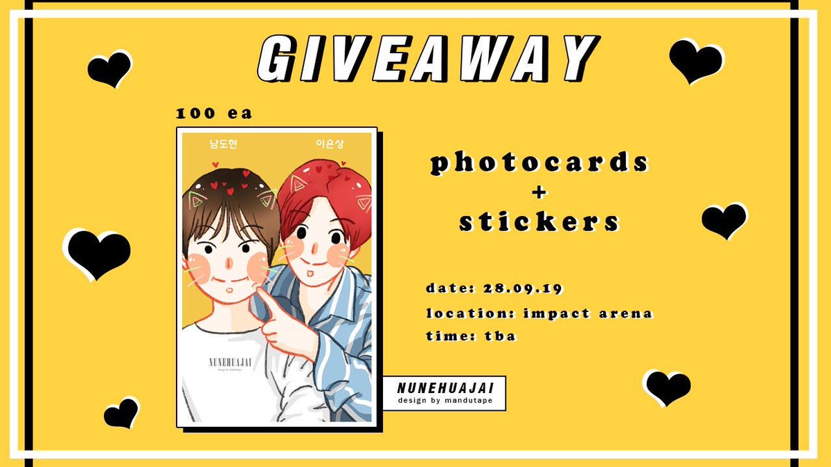 nunehuajai's tweet photo. 🌟PlsRT🌟 GIVEAWAY 🎉🎉
💖 남도현 & 이은상 💖
photocards + stickers 100 ea
🗓date: 28.09.19
📌locatio: impact arena
⌚️time: tba
🎁 : RT+show this tweet, 1 ea/1 person
#KCON2019THAILAND #โดซัง #dosang #KCONTHAILAND2019
#이은상 #LEEEUNSANG
#남도현 #NAMDOHYON https://t.co/hdVON9CqEm