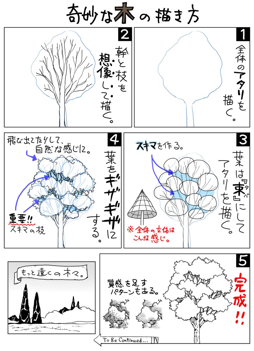 来栖さとし 奇妙な木の描き方 ほどよい距離にある木の描き方 こちらも簡単です T Co Mp181rally Twitter