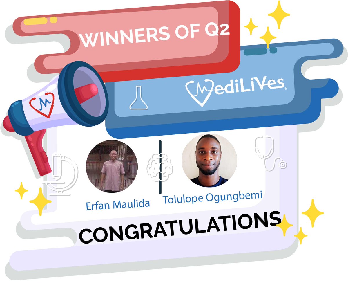 LivesMedi's tweet photo. Congratulations to the Winners of โTime to Quizโ weekly Contest for Question Q2!
The Winners are :
๐ญ) Erfan Maulida
๐ฎ) Tolulope Ogungbemi
We thank and wish all the best to all other participants for their participation.
#Winners #TimetoQuiz #Q1 #MediLiVes #MLIV #Healthcare https://t.co/CiFTKQDLoz