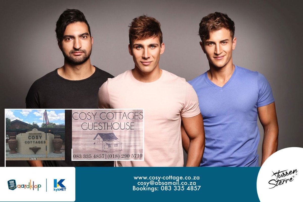 Ons wil net graag baie dankie sê aan Cosy Cottages Guest House wat aan <a href="/TussenSterre/">TussenSterre</a> lekker verbyf gaan verskaf tydens hulle optrede by <a href="/AardklopFees/">Aardklop Kunstefees</a>. Maak seker jy gaan besoek hulle. Gaan maak ook 'n draai by Tussen Sterre se optrede op 24 September 17:15 by <a href="/kykNETtv/">kykNET TV</a> Verhoog.