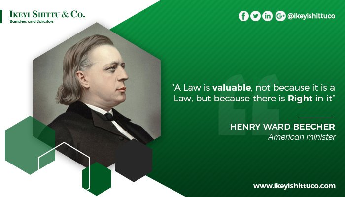 ikeyiShittuco's tweet photo. “A Law is valuable, not because it is a Law, but because there is Right in it.”

- Henry Ward Beecher

#ikeyishittuco #TuesdayMotivation #TuesdayThoughts https://t.co/E7ZQ6LZvXO