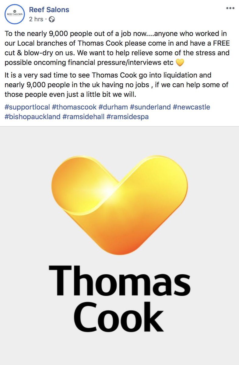Ramside Spa (@ramsidespa) on Twitter photo The lovely team at <a href="/ReefSalons/">Reef Salons</a> are offering a FREE cut & blow-dry to anyone from a local #ThomasCook branch who has been affected by the recent news. What an amazing gesture! π #CoDurhamHour #CountyDurham #NEfollowers The lovely team at <a href="/ReefSalons/">Reef Salons</a> are offering a FREE cut & blow-dry to anyone from a local #ThomasCook branch who has been affected by the recent news. What an amazing gesture! π #CoDurhamHour #CountyDurham #NEfollowers