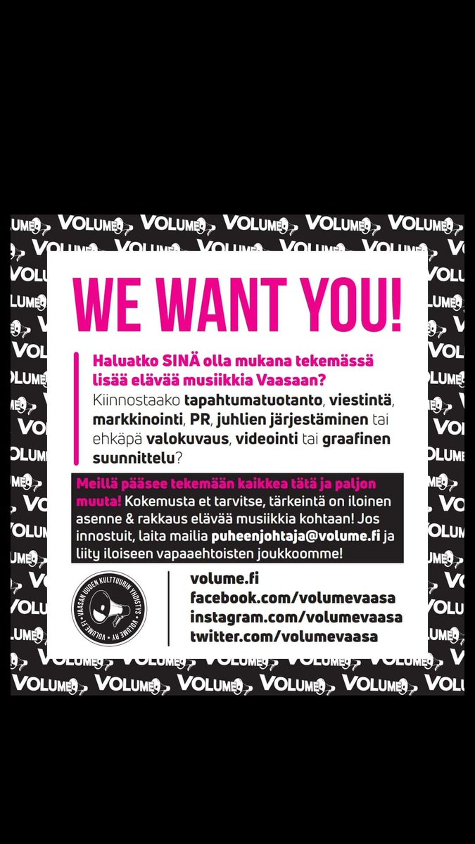 volumevaasa's tweet photo. 3.10. mahdollisuus tulla moikkaamaan Volumen jengiä ja kuulemaan tarkemmin mitä kaikkea on mahdollista Volumen riveissä tehdä! https://t.co/cDiY92xgKs https://t.co/vMGf1WmEUE