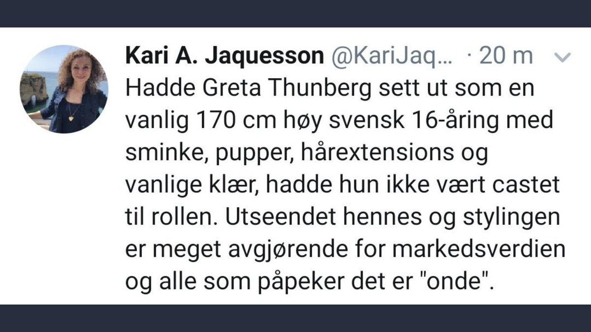 Steinklev's tweet photo. Man har ikke fedme, man er feit.
- Kari Jaquesson

Vel; man har ikke idioti, heller. https://t.co/bHjAbHgXyj