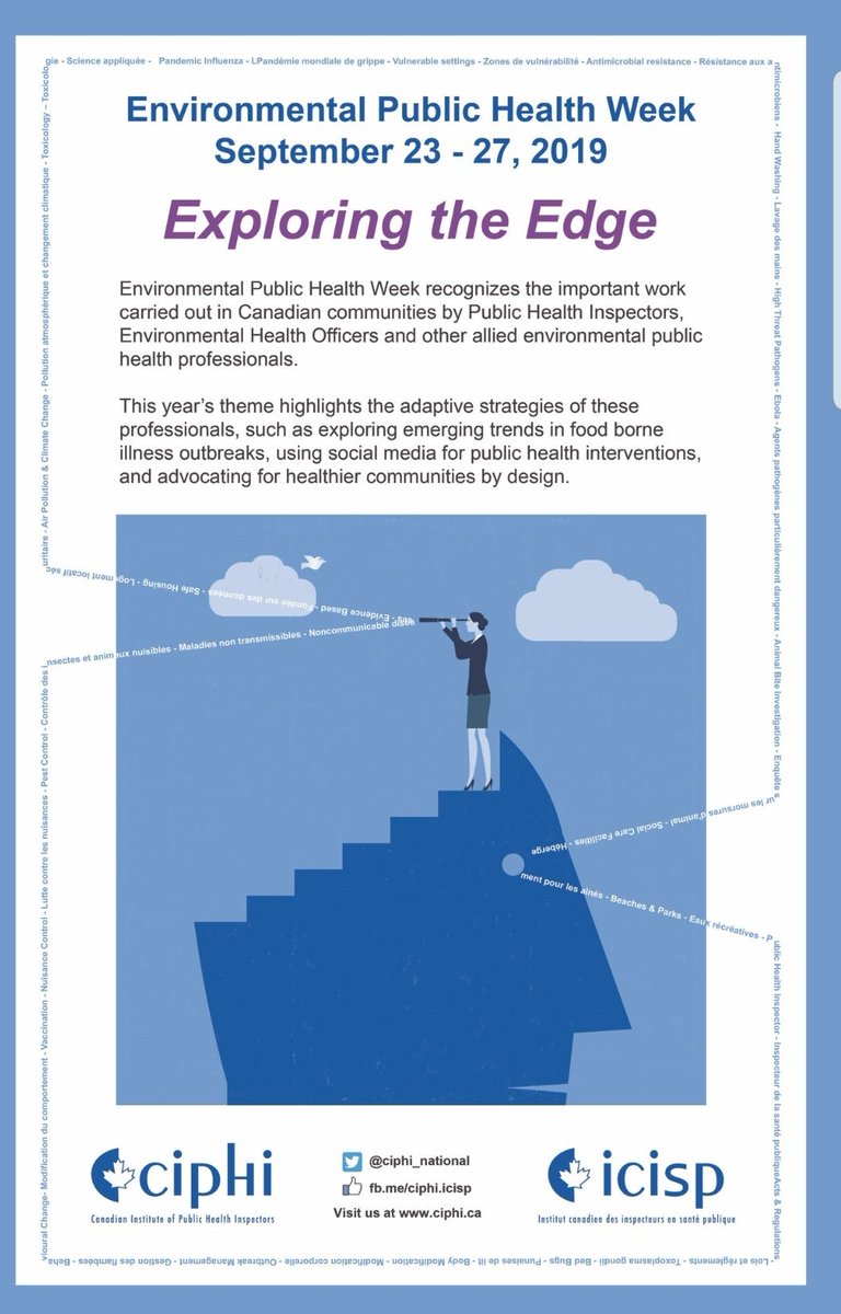 Happy Environmental Public Health Week! This week recognizes the hard work of environmental public health professionals across Canada. 
#EPHW2019 #CIPHI2019 

<a href="/ehfcca/">CIPHI EHFC</a> <a href="/CIPHI2019/">CIPHI 2019</a> <a href="/CIPHI_BC/">CIPHI BC Branch</a> <a href="/CIPHI_AB/">CIPHI Alberta</a> <a href="/CIPHI_SK/">CIPHI SASKATCHEWAN</a> <a href="/CIPHI_MB/">CIPHI Manitoba</a> <a href="/CIPHI_Ontario/">CIPHI Ontario</a> <a href="/CIPHI_NSPEI/">CIPHI NS/PEI Branch</a> <a href="/CIPHI_NL/">CIPHI - NL Branch</a>