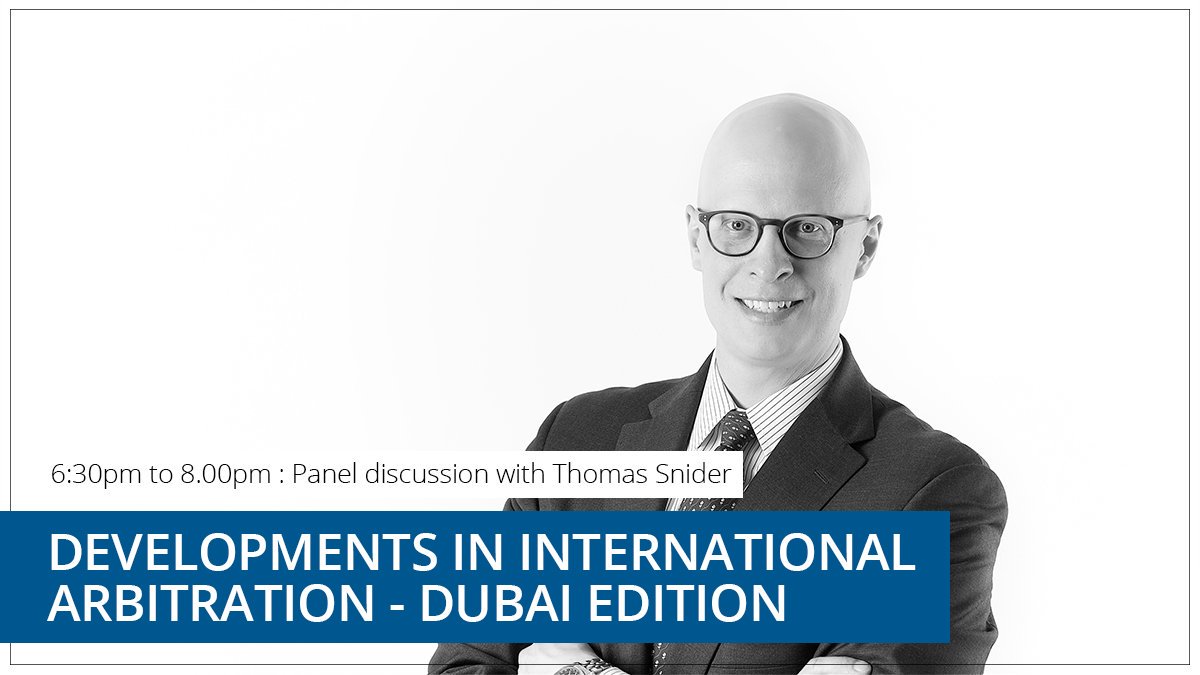 We are pleased to announce that <a href="/ThomasRSnider/">Thomas R. Snider</a>, Partner and Head of Arbitration, will be joining International Arbitration specialist Gary Born at the upcoming <a href="/LexisNexis_ME/">LexisNexis ME</a> seminar on "Developments in International Arbitration". Register here: bit.ly/2lVHWfi