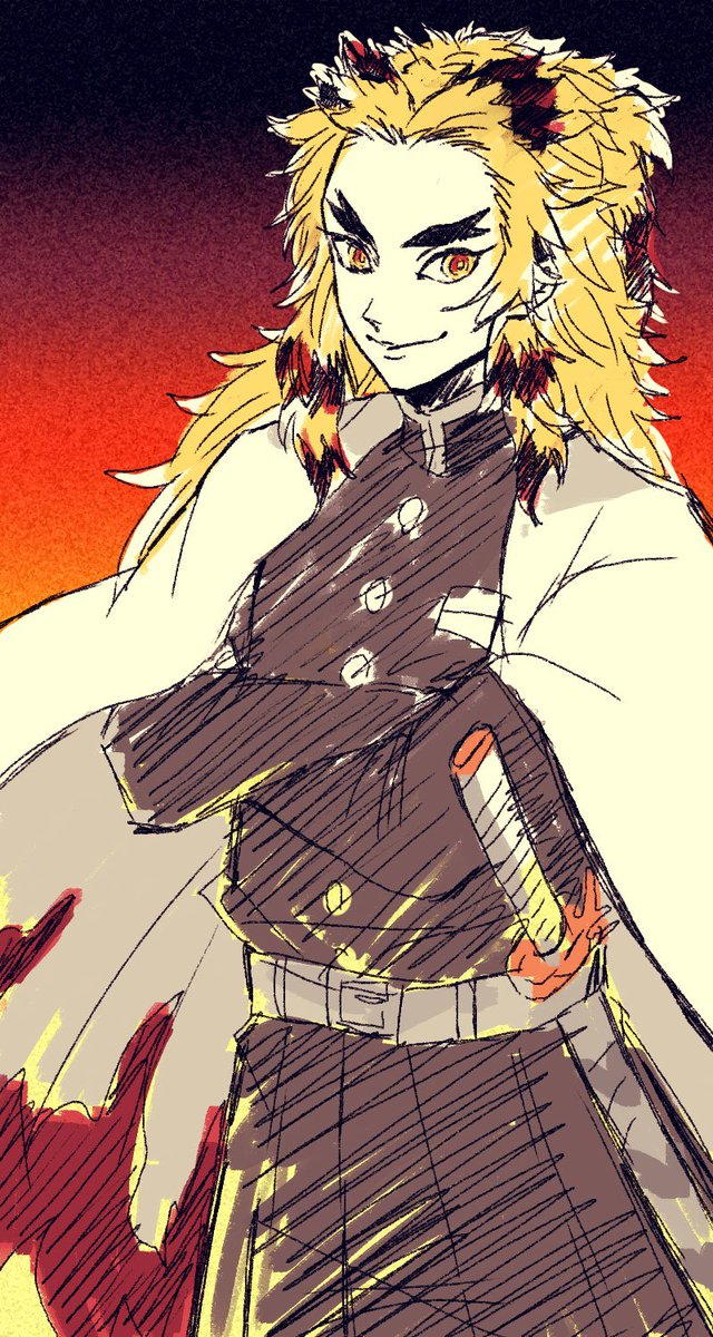志久さんがTwitterに投稿した煉獄杏寿郎(鬼滅の刃)のイラスト。