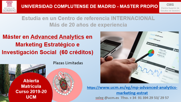 FormacionUCM's tweet photo. Si te gusta el análisis de datos aplicado al #Marketing utilizando las técnicas más avanzadas, estudia con nosotros el #Máster en Advanced Analytics en Marketing estratégico e Investigación Social. 
https://t.co/3OOrQltoeE
Abierto el plazo de matrícula hasta le 15 de octubre. https://t.co/azYSh9IgJb