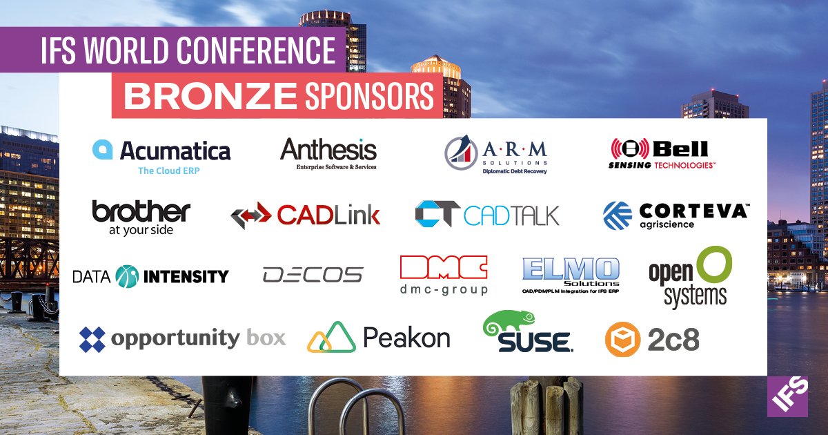 ifs's tweet image. Meet the Bronze Sponsors of #IFSWoCo19!

Explore their cutting-edge solutions and more at IFS World Conference in Boston, October 7 - 10! ifs.link/mJFpnN #ForTheChallengers