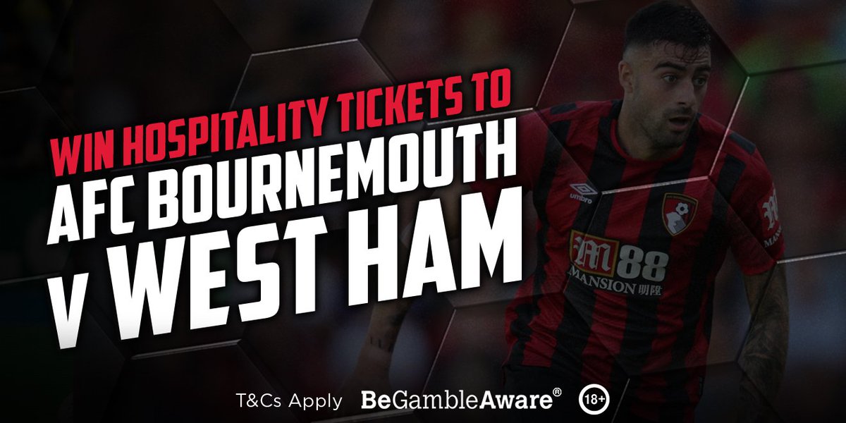 BOURNEMOUTH FANS... WIN THREE HOSPITALITY TICKETS TO #AFCB v WEST HAM 🍒

To enter:
1️⃣ Follow us
2️⃣ Retweet this tweet

Comp closes 3pm Wednesday.

18+ BeGambleAware 
T&amp;Cs: bit.ly/MBComps
