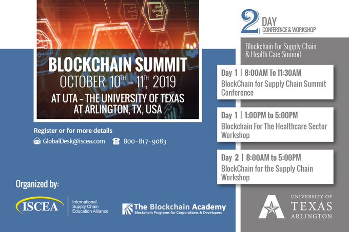 ISCEA's tweet photo. #BlockChain Program for #SupplyChain Professionals from #ISCEA
Danny Weinberger, CEO of https://t.co/lUNDxYWTWI will be the Keynote @ The BlockChain for Supply Chain Summit at @UTARaidLabs on OCT 10-11
Register at: https://t.co/7O33537ntA
@BlockchainAcade @morphcrypto #CBSCP https://t.co/21Tb1BoVNU
