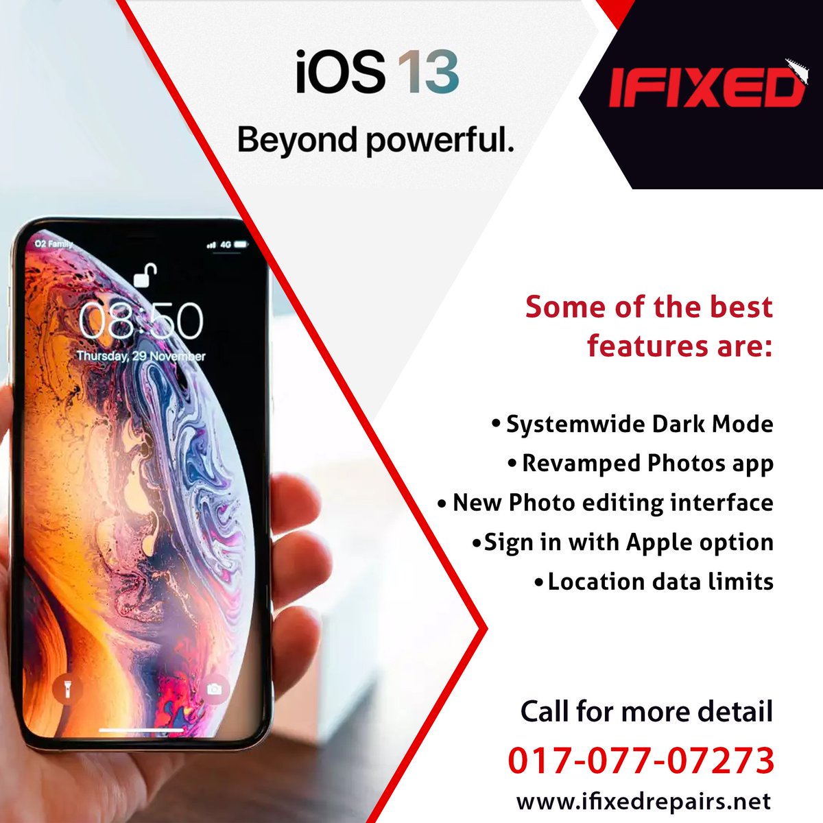 ifixedRepairs's tweet photo. iOS 13
Beyond Powerful.
Log on to https://t.co/TTdZJpLB1c for more information.
Contact us -017-077-07273⠀
#ifixedrepairs #phonerepair #screenrepair #repairshop  #highquality #googlepixel #fastrepair #repairnow #unitedkingdom #allbrands #samsung #apple #ipad #iOS13 #Features https://t.co/637Fffv8ss