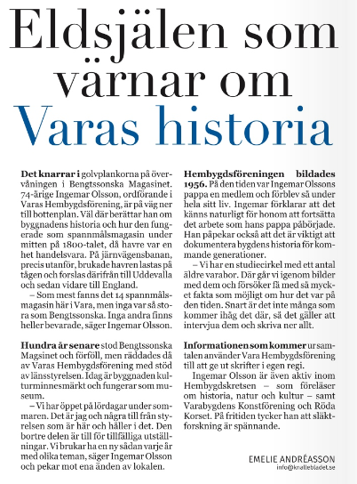 PapillonProduk1's tweet photo. Förra veckan var Papillon Produktion i Vara för tre text- och bildjobb. Så här blev ett av dem:

#Vara #Varasmåstadsmagasin #personporträtt #profilintervju #frilansjournalist #frilans #Bengtssonskamagasinet #Varahembygdsförening #historia #kulturminne #sevärdhet https://t.co/8roLyYTuuR
