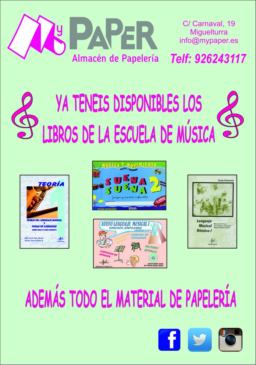 _My_Paper_'s tweet photo. Un año más, ya tenemos disponibles los libros de la escuela de música!! No os quedeis sin el vuestro!! https://t.co/qciKLZAXyd