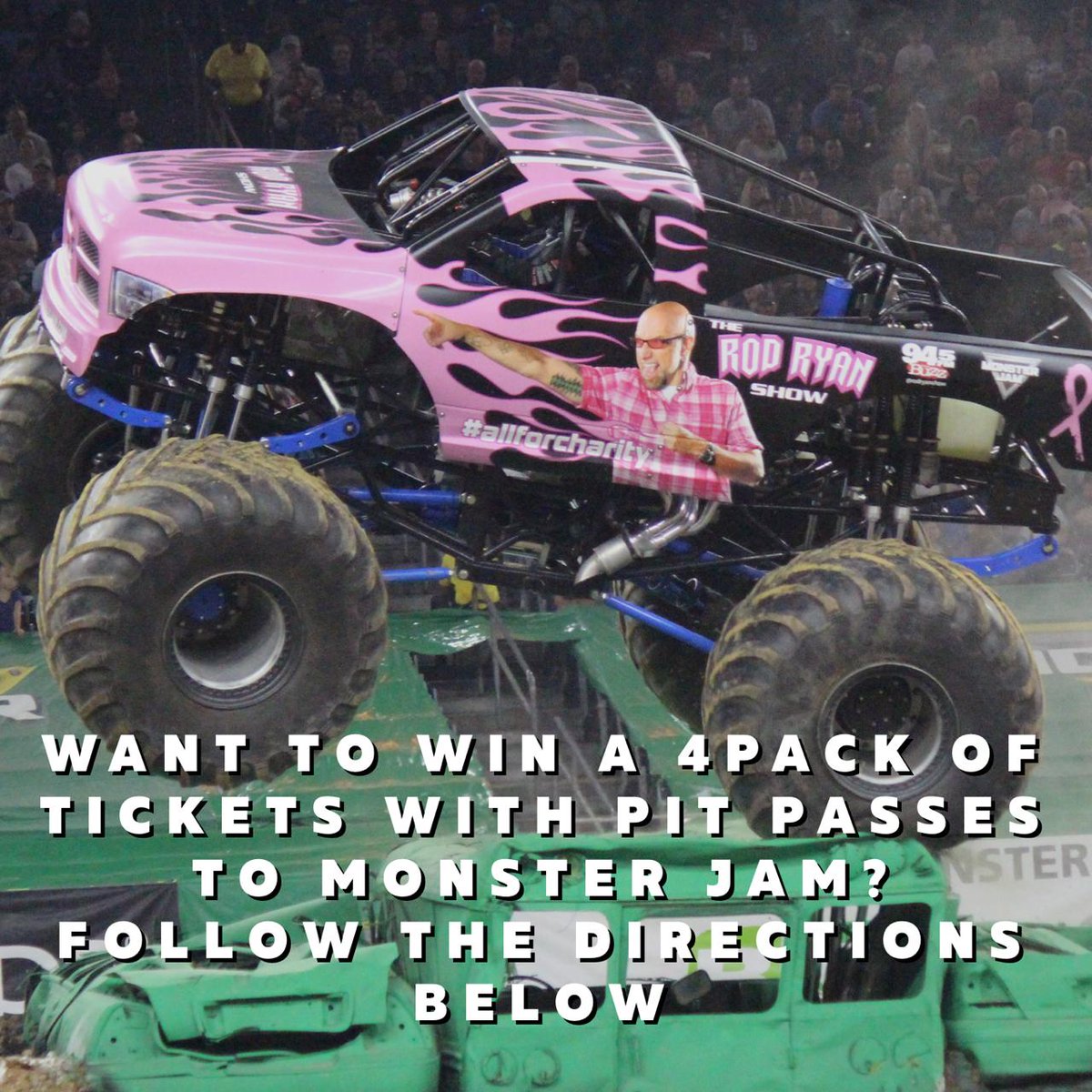 rodryanshow's tweet photo. For your chance to win a 4 pack of tickets with pit passes to @MonsterJam jam do the following

1. Like This Post
2. Retweet using #monsterjam

Winner will be selected at 9:40 am. Good Luck!! https://t.co/ffbwUQvVky