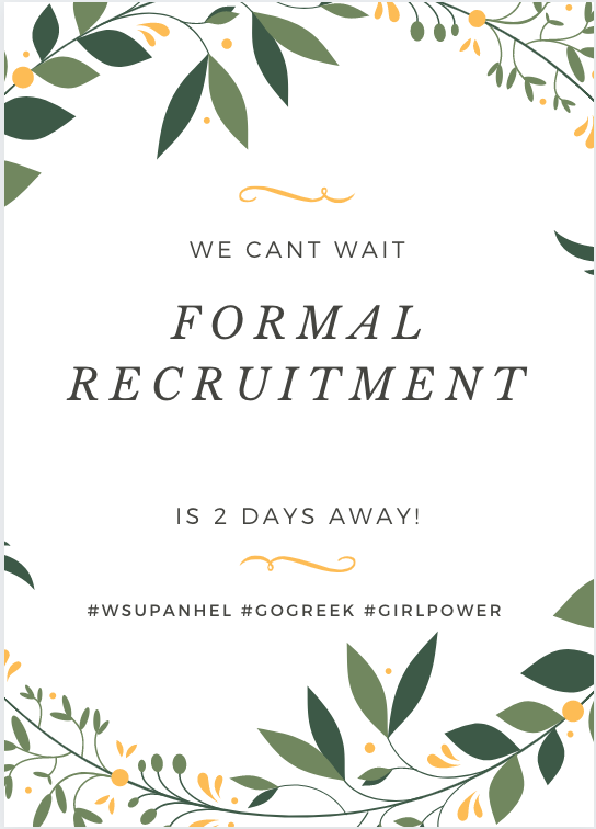 Formal Recruitment 2019 is just 2 DAYS AWAY! If you haven't registered yet, there is still time to do so! Registration will be open until tomorrow night, September 25! Joining a sorority is a great way to get involved &amp; find lasting sisterhood! #GoGreek #FindYourGirlGang ☺️💕