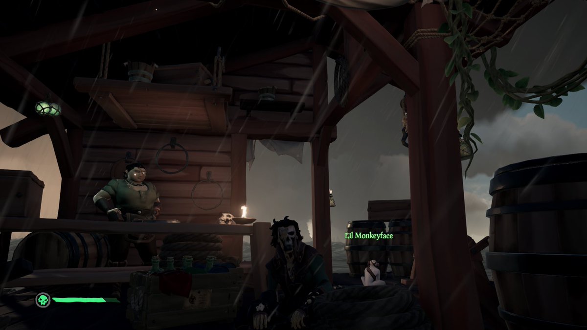 15yearcomics's tweet photo. While on the #SeaOfThieves I had to let my dogs out so I sat at the Shipwright Shop to stay out of the rain. When I returned, someone had left this rum for me. Thank you, random pirate. #WhereDidAllTheRumGo #ReversePirating https://t.co/NHmBAk8PeL