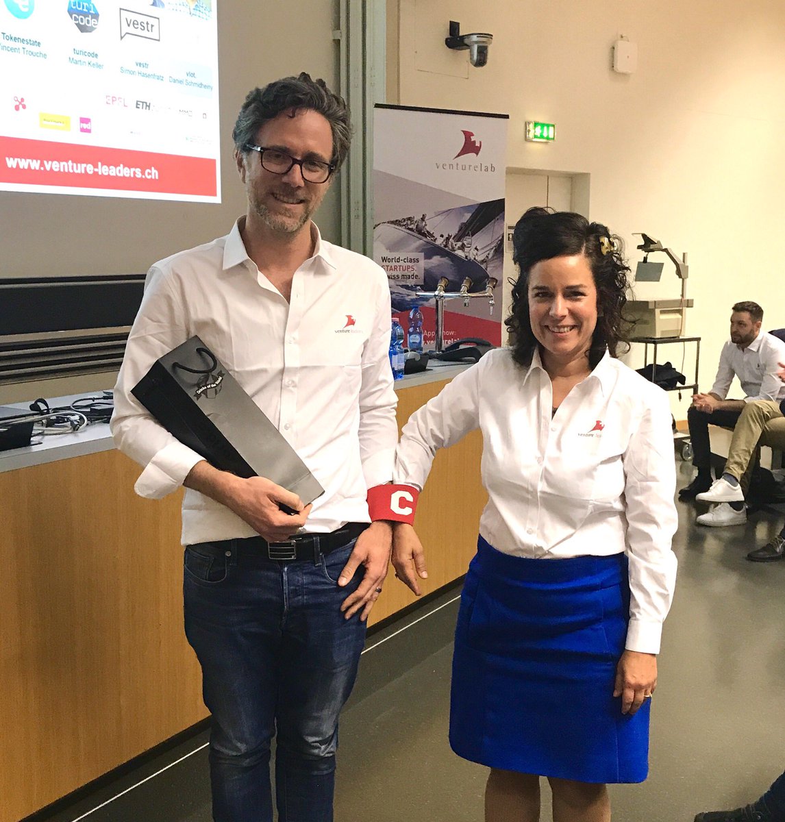 Audience vote is a tie: 2 captains <a href="/PennySchiffer/">Penny Schiffer</a> + <a href="/vincent_trouche/">Vincent Trouche</a> for the Swiss National Startup Team when they roadshow in Hong Kong in November #SUchamps #vleadersFintech bit.ly/2mTkZd1 #fintech