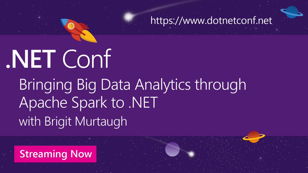 dotnet's tweet image. Bringing Big Data Analytics through Apache Spark to .NET with @BrigitMurtaugh is happening now @ #dotNETConf. Watch here: dotnetconf.net/?utm_source=do…