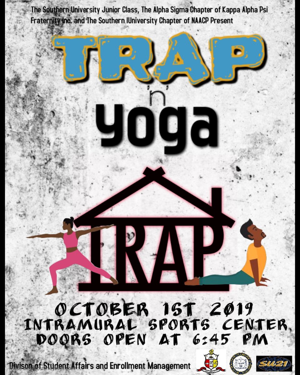 kelseymperine's tweet photo. NAMASTE!✨ Come relax with some well needed yoga to your favorite song at Trap ‘n’ Yoga with the Junior Class, The Alpha Sigma Chapter of Kappa Alpha Psi Fraternity Inc, & NAACP on October 1st ! 🔥Doors open at 6:45‼️Get Your Ticket Today‼️ link in bio #ClassIMPACT #WeAreSouthern https://t.co/WsJkbMqxeI