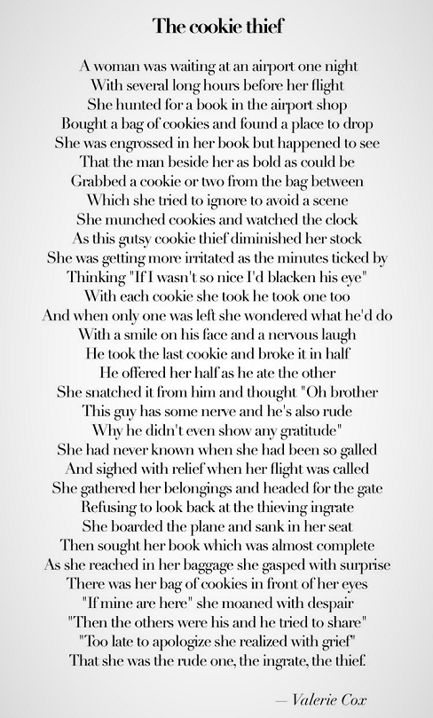Tim Cox (@timcoxlive) on Twitter photo Thanks, <a href="/LukeStaton1/">Luke Staton</a> for sharing Valarie Cox's 'The Cookie Thief' #poem with everyone at the recent #BeBrilliantClub event... #FoodForThought in a world of #assumptions (like the assumption Valerie might be related to me!) Thanks, <a href="/LukeStaton1/">Luke Staton</a> for sharing Valarie Cox's 'The Cookie Thief' #poem with everyone at the recent #BeBrilliantClub event... #FoodForThought in a world of #assumptions (like the assumption Valerie might be related to me!)