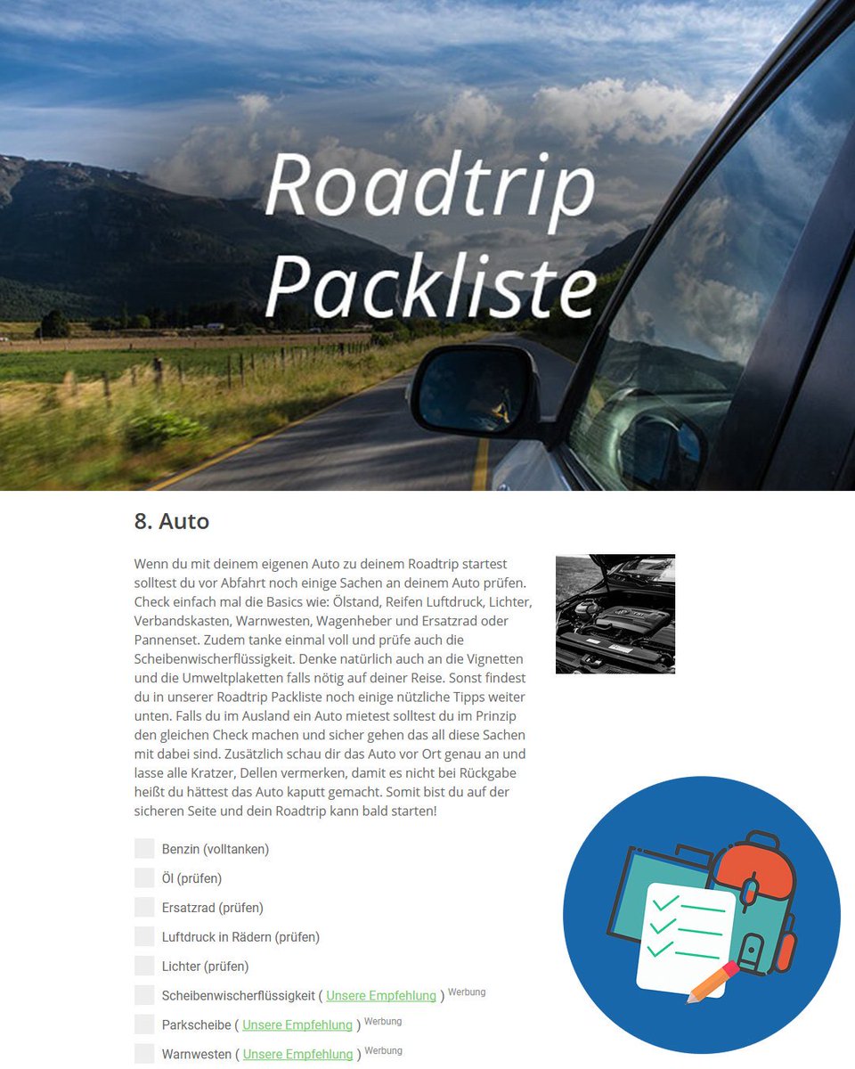 Deine #Roadtrip #Packliste! 🥇 Alles auf einen Blick! Alles dabei ✓ Packliste zum #abhaken ✓ Die besten #Tipps für deine #Reise mit dem #Auto!🚗
-> packliste.biz/roadtrip-packl…
.
.
.
#trip #urlaub #packen #reise #packliste #auto #germany #travel #car #holiday #reiselust #caravan #vw