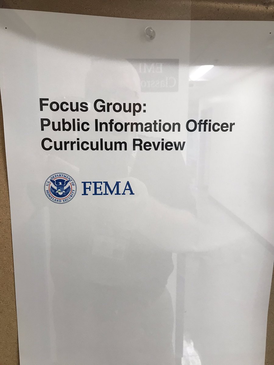 PIOMarkBrady's tweet photo. Day 2 of Focus Group in Emmitsburg MD at @FEMA_EMI evaluating, updating and changing PIO Curriculum.  With @usfatom @SamDBernard @LauraRumpler #LizPratt #DaveBunce #SteveBosso @DerrecBecker #DaronWyatt #ElainJones #JoeFarago #MikeReichling #JustinFreiler #PIOLife #MissingPhil https://t.co/MKK6uxwfXq