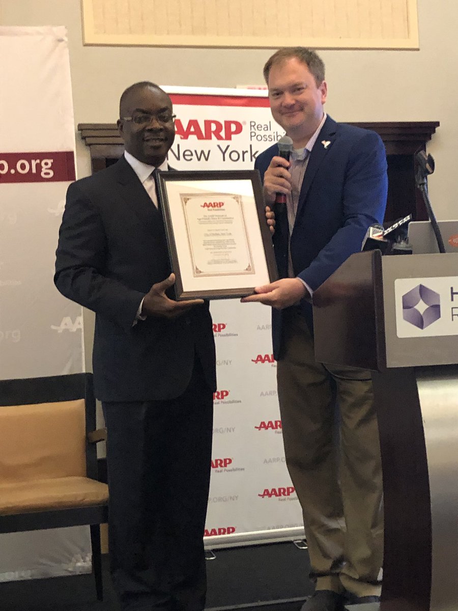 AARPNY's tweet photo. We’re in Buffalo today & tmrw for #LeadingOnLivability19 Summit to make communities livable for all ages. @MayorByronBrown spoke & accepted certificate from our @RandallHoak for Buffalo joining @AARP - @WHO #AgeFriendlyNetwork this year. He greeted AARP NYS President @LeoAsenNY https://t.co/IStwqJH7vh