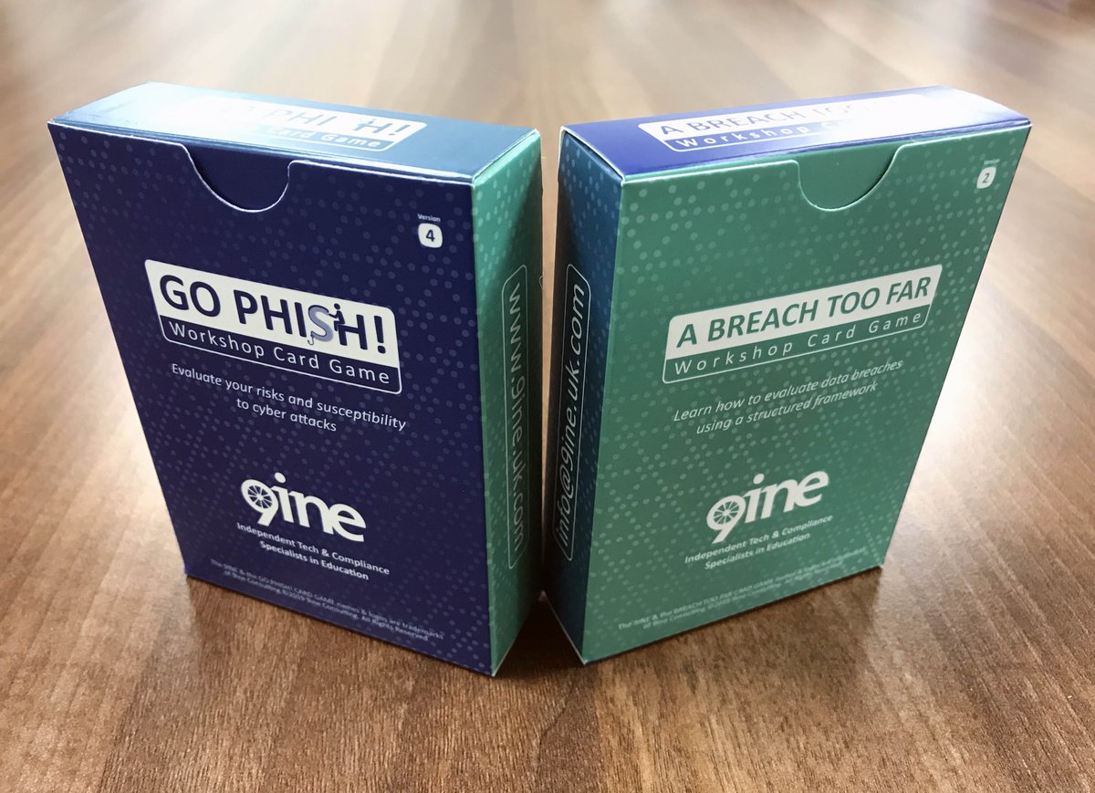 9ineConsulting's tweet photo. We've just had fresh batches of our 'Go Phish!' and "A Breach too far' workshop games arrive. If you play your cards right and come to the https://t.co/fnNA7Lwvt8 on the 4-5th Oct you might be lucky enough to get your hands on a pack 😉 #LuxEdTech19 @ISLuxembourg #edtech https://t.co/HmTBiWRGGD
